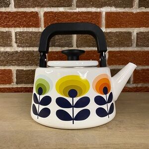 Orla Kiely 2017 Enamel Tea Kettle Oval Stem Flower Danish Modern Minimalist-Rare